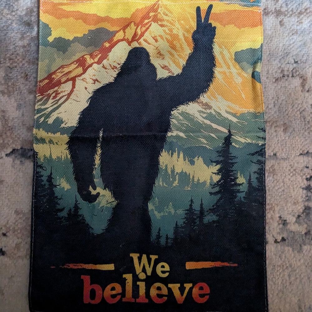 Bigfoot We Believe Garden Flag